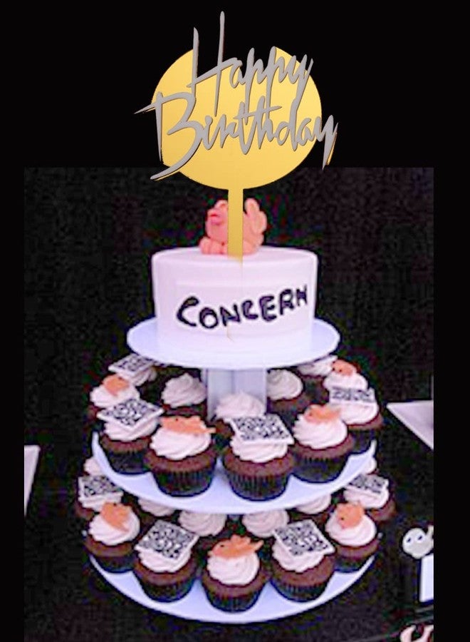 Fun Affairs Kid's Theme Based White & Gold Color Acrylic Birthday Cake Topper - Image 1